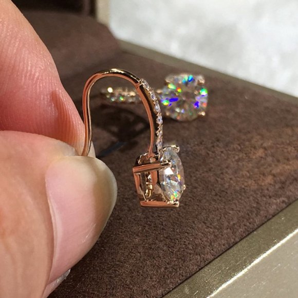 *NEW Silver/Rose Gold Round Diamond Drop Earrings - Picture 4 of 11